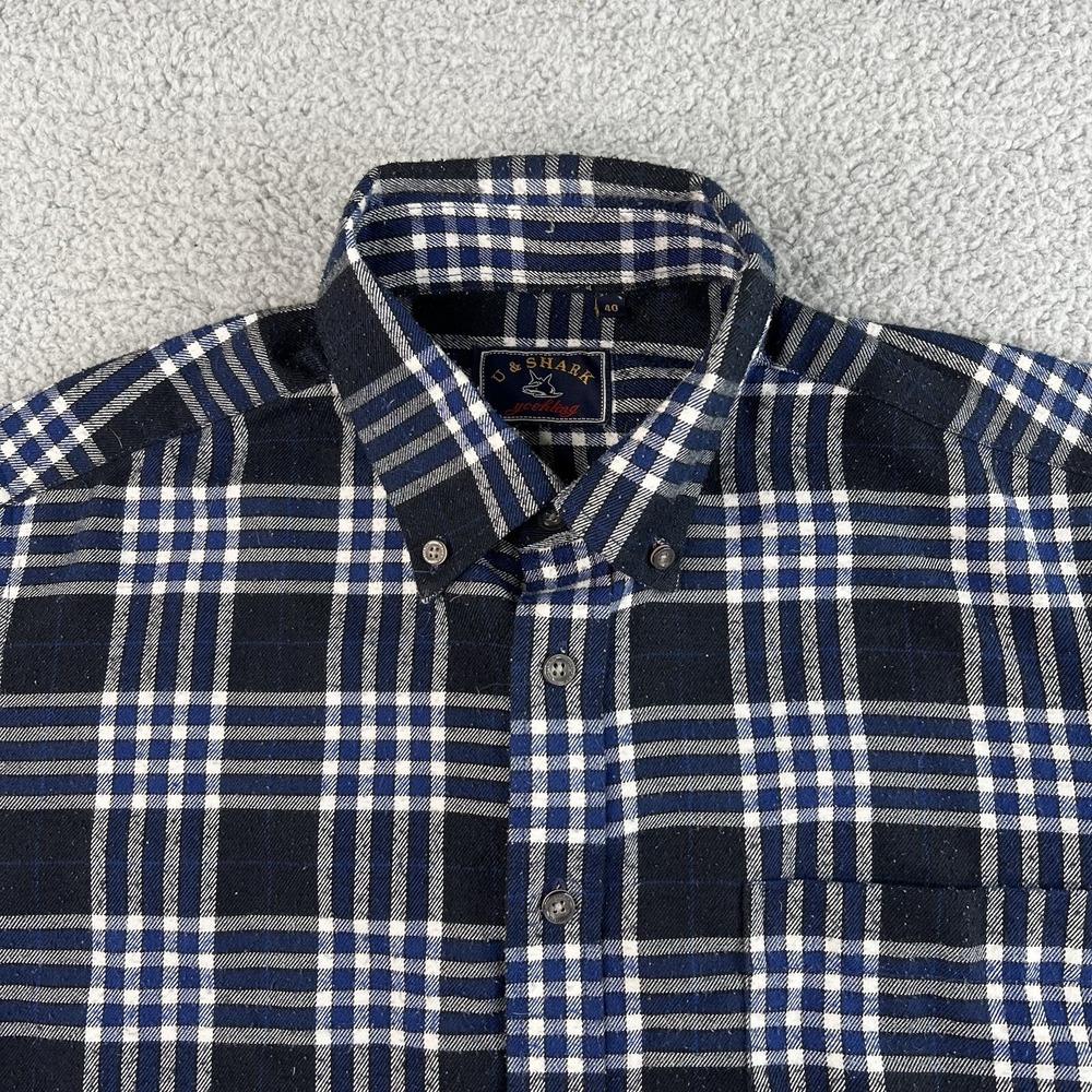U & Shark Mens Shirt Yachting Royal Flannel Long Sleeve Size 40/Large Plaid - Picture 11 of 11